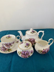 Set of 4 Teapot set Purple flower England - Picture 1 of 10