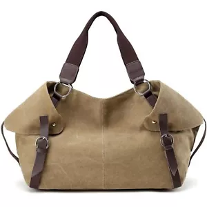 Womens Tan Fashion Shoulder Bag Canvas Large Capacity Handbag Tote - Picture 1 of 5