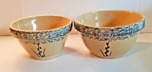 2 R.R.P. Co Roseville OH (R. Ransbottom) Pottery Bowls Blue Floral 8" & 9" - Picture 1 of 17