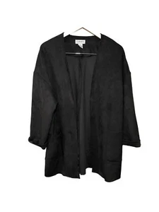 Carmen Marc Valvo giacca cardigan aperto ecopelle scamosciata tasche nero medio - Foto 1 di 5