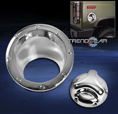 2003-2009 HUMMER H2 GAS TANK COVER FUEL DOOR BEZEL CAP MOULDING TRIM CHROME 2PCS - Image 1 of 4
