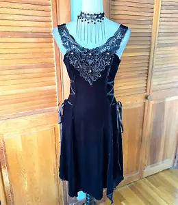 Devil Fashion Gothic Victorian Dark Fairy Beaded Lace-Up Sides Mini Dress XL-2XL - Picture 1 of 20
