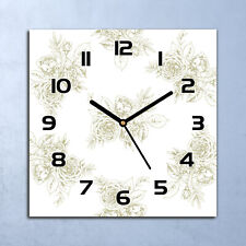 Horloge Murale Design En Verre Français floral style or et blanc 30x30