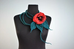 Brooch and belt "Red poppy" (felt wool) / wool / pin / Handmade - Picture 1 of 9