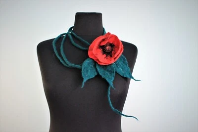 Brooch and belt  "Red poppy" (felt wool) / wool /  pin / Handmade - Image 1 of 4