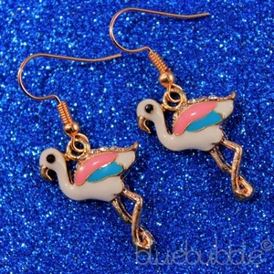 PENDIENTES FUNKY HAWAIANO FLAMENCO ROSA PARAÍSO DIAMANTE PÁJARO KITSCH ANIMAL REGALO - Imagen 1 de 2