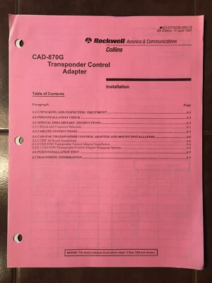Adaptador de control de transpondedor Rockwell Collins CAD 870G manual de instalación Foto 1 de 4