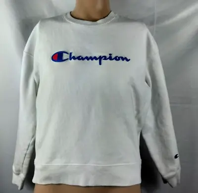 Champion Reverse Weave Spell Out Womens Sz L Crew Neck Sweatshirt White • 14€