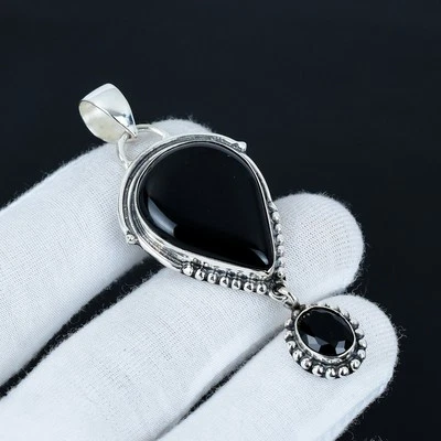 Onice Nera Gemma 925 Argento Sterling Bohemien Ciondolo Per Compleanno Regali - Immagine 1 di 4