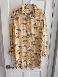 Jane & Delancey Animal Cheetah Print Tunic Blouse Sz L Vacation Lightweight Soft - Picture 1 of 10