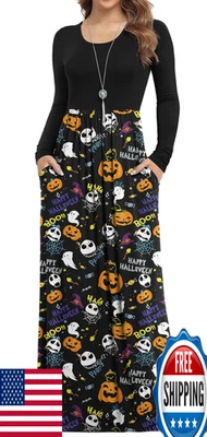 VIISHOW Women's Long Sleeve Maxi Dress Black with Pockets Loose Casual Large - Image 1 of 4