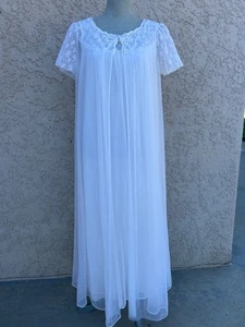 Vintage Elfenbein Chiffon Nylon Doppellagig Morgenmantel und Nachthemd Set Peignoir Groß - Bild 1 von 10