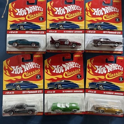 SIX: Hot Wheels Classics Series 1 1971 Plymouth GTX Die-Cast Superbird Bartacuda - Image 1 of 4