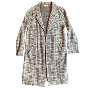 Melloday Womens Medium Longline Coatigan Black White TweedLike Open Front Jacket - Picture 1 of 11