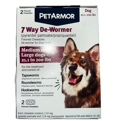 PetArmor 7 Way De-Wormer For Dogs 25.1-200 Lbs 2 Chewables 06/2027 - Image 1 of 4