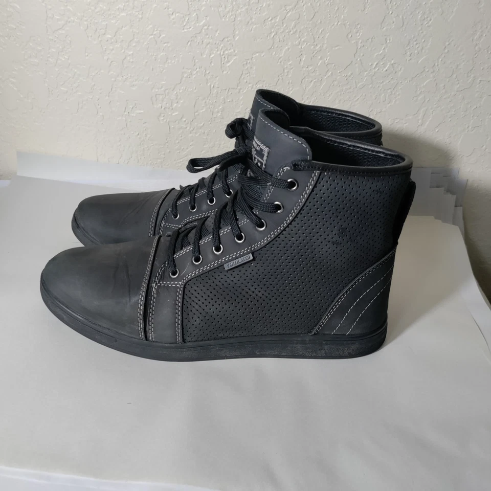 Botas de motocicleta Indie Ridge The Knight de cuero negro para hombre ventiladas talla 13 Foto 1 de 4