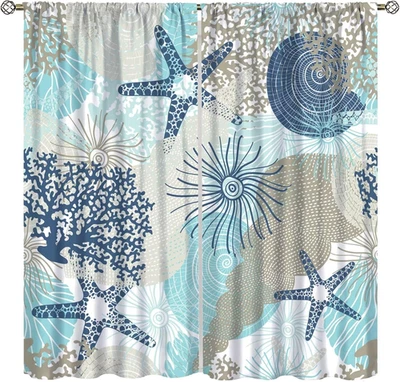 Cortinas costeras océano playa habitación temática oscurecimiento ventana cortina coral náutico Foto 1 de 4