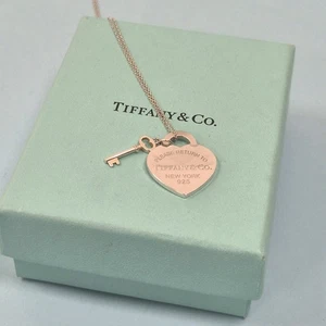 Tiffany & Co. Return To Heart Love Key Tag Pendant Silver Necklace Size 20" - Picture 1 of 8