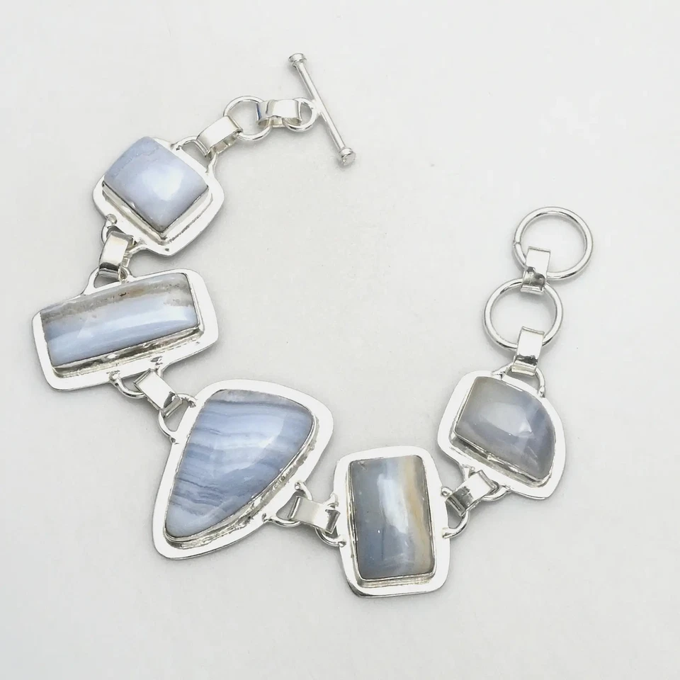 Pulsera étnica hecha a mano de piedras preciosas de ágata de encaje azul joyería 30 gms regalo AB 25933 Foto 1 de 1