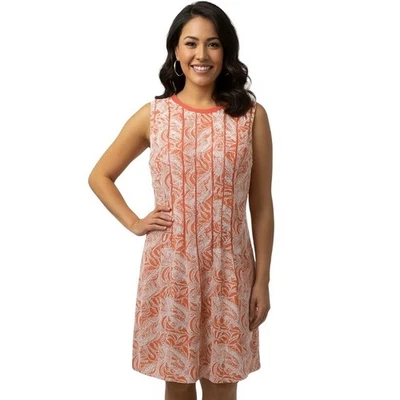 Antonio Melani Dress 8 Coral Pink White Floral Sleeveless A-Line Pleated Chic - Image 1 of 4