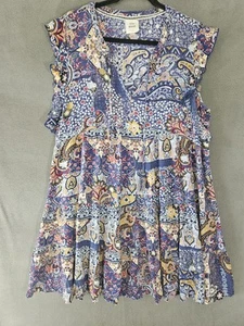 Knox Rose Damen Minikleid V-Ausschnitt Boho XXL Tunika Cottagecore Blumen Mehrfarbig - Bild 1 von 10