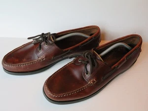 Vtg L.L. Bean Men's Brown Leather Boat Shoes 13D Mocs Moccasins Camp* - Picture 1 of 14
