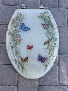 Asiento de inodoro vintage de resina acrílica Lucite tema de flores y mariposas - Imagen 1 de 5