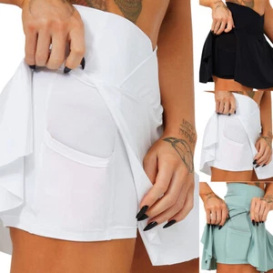 Womens Tennis Skirts Running Yoga Skorts Gym Sports Golf Pockets Shorts Skirts - Picture 1 of 13