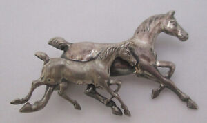 Vintage Sterling Silver Horse & Colt Brooch Beau