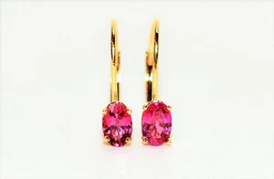 Natural Ruby Earrings 14K Solid Gold 1.10tcw Hoop Earrings Solitaire Earrings - Picture 1 of 12