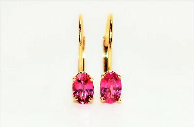 Natural Ruby Earrings 14K Solid Gold 1.10tcw Hoop Earrings Solitaire Earrings - Image 1 of 4