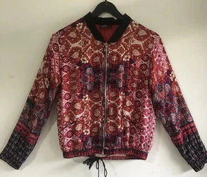 ANGIE Bomber Jacket Multicolor Bohemian Elastic Waist Full Zip Long Sleeve M - Picture 1 of 9