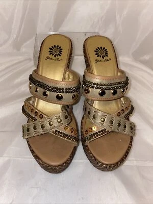 Cuña Kasha plataforma cuentas caja amarilla talla 8 marrón *N Foto 1 de 4