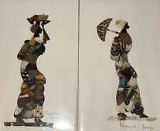 Vintage Central African Republic Butterfly Wing Art Signed set of four
