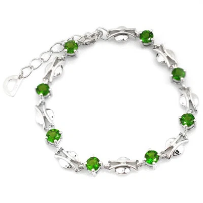 Brazalete de tenis de diopsida de plata de ley De Buman de 4,43 quilates, 8,3 pulgadas Foto 1 de 4