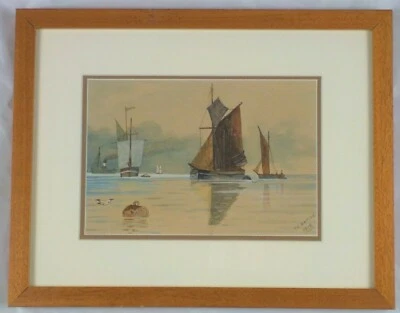 Antigua acuarela original pintura de barco en el puerto por T.C. Listado Gatiss Foto 1 de 4