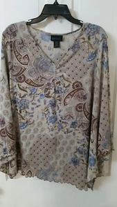 Camisa Lane Bryant Mujer 18/20 W Diseño Popover Mangas Largas Marrón/Azul HECHA EN EE. UU. - Imagen 1 de 6