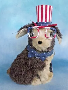 Stars & Stripes Stroh Hund Figur patriotisch 4. Juli rot weiß blau Hut 12 Zoll - Bild 1 von 7