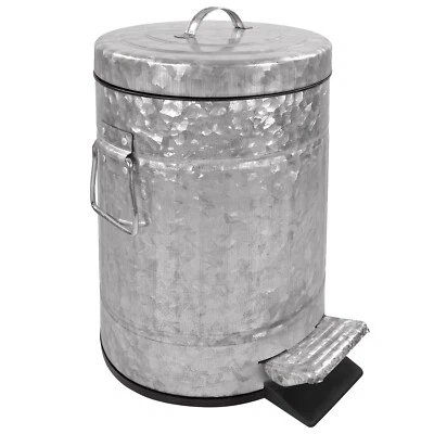 Autumn Alley Galvanized Metal Pedal Waste Bin | 5L, 1.3 Gallon Trash Can