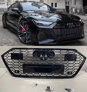 For Audi A7 S7 C8 4K8 2018+ Grill Honeycomb Front RS7 Gloss Black ACC Radar - Picture 1 of 9