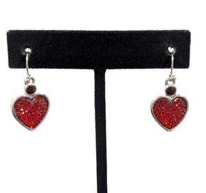 Liz Claiborne Red Heart Crystal Drop Dangle Pierced Earrings - Picture 1 of 8