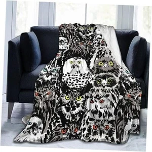 Owl Soft Blanket All Season Fuzzy Throw Warm Lightweight Blanket 80"x60" Black3 - Picture 1 of 8