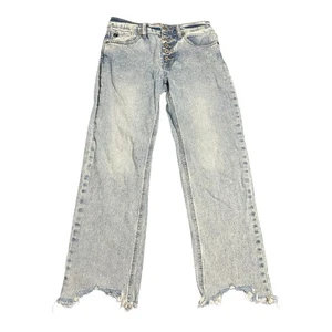 Kancan High Rise Cropped Raw Frayed Hem Wide Denim Jeans Womens Sz 5 26 - Picture 1 of 13