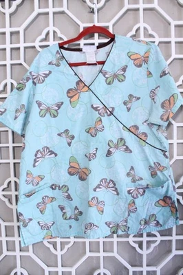 Blusa Médica SB Azul Mariposas Enfermera Médica Mujer XL Pullover Ropa de Trabajo Foto 1 de 4
