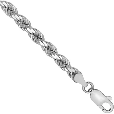 10K Solid White Gold 4mm Rope Chain Bracelet - Image 1 of 4