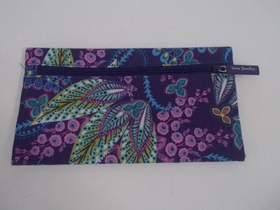 NUEVO SIN ETIQUETAS VERA BRADLEY Púrpura Hojas Batik Doble Cremallera Lápiz Bolsa Estuche Bolso Foto 1 de 4