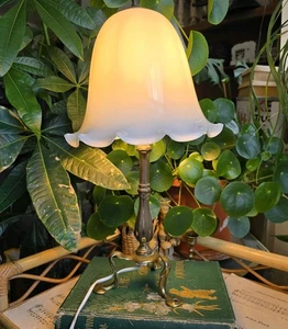 Antique Brass Pullmans Train Carriage Table Lamp Glass Bell Shade Edwardian 1910 - Picture 1 of 22