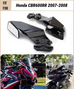 Wind Wing Rearview Adjustable Glossy Black Mirrors for Honda CBR600RR 2007 2008 - Picture 1 of 7