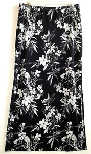 Amanda Smith Women's sz M Black Floral Stretch Pull-on Side Slit Knit Maxi Skirt - Picture 1 of 7