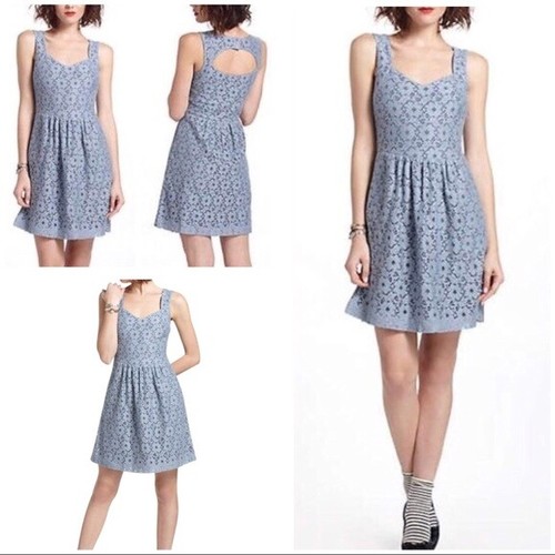 VALENTINO Abito nuovo con etichette Anthropologie Silverfield Sweetheart blu ritagliato dietro di Deletta TG LP